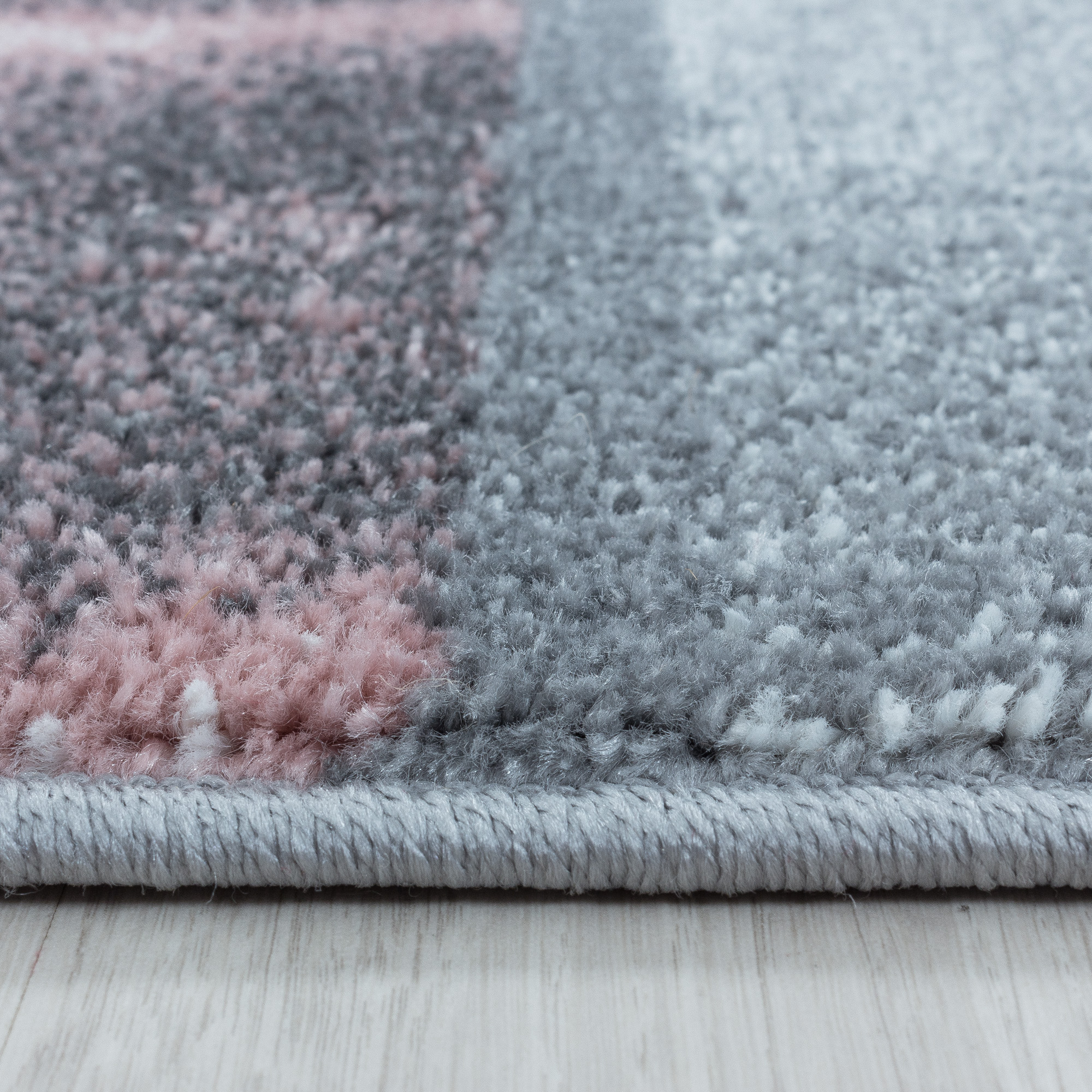 Wohnzimmer Teppich, Karo Design, Marmor Optik, Rosa-Grau-Weiß, Pflegeleicht