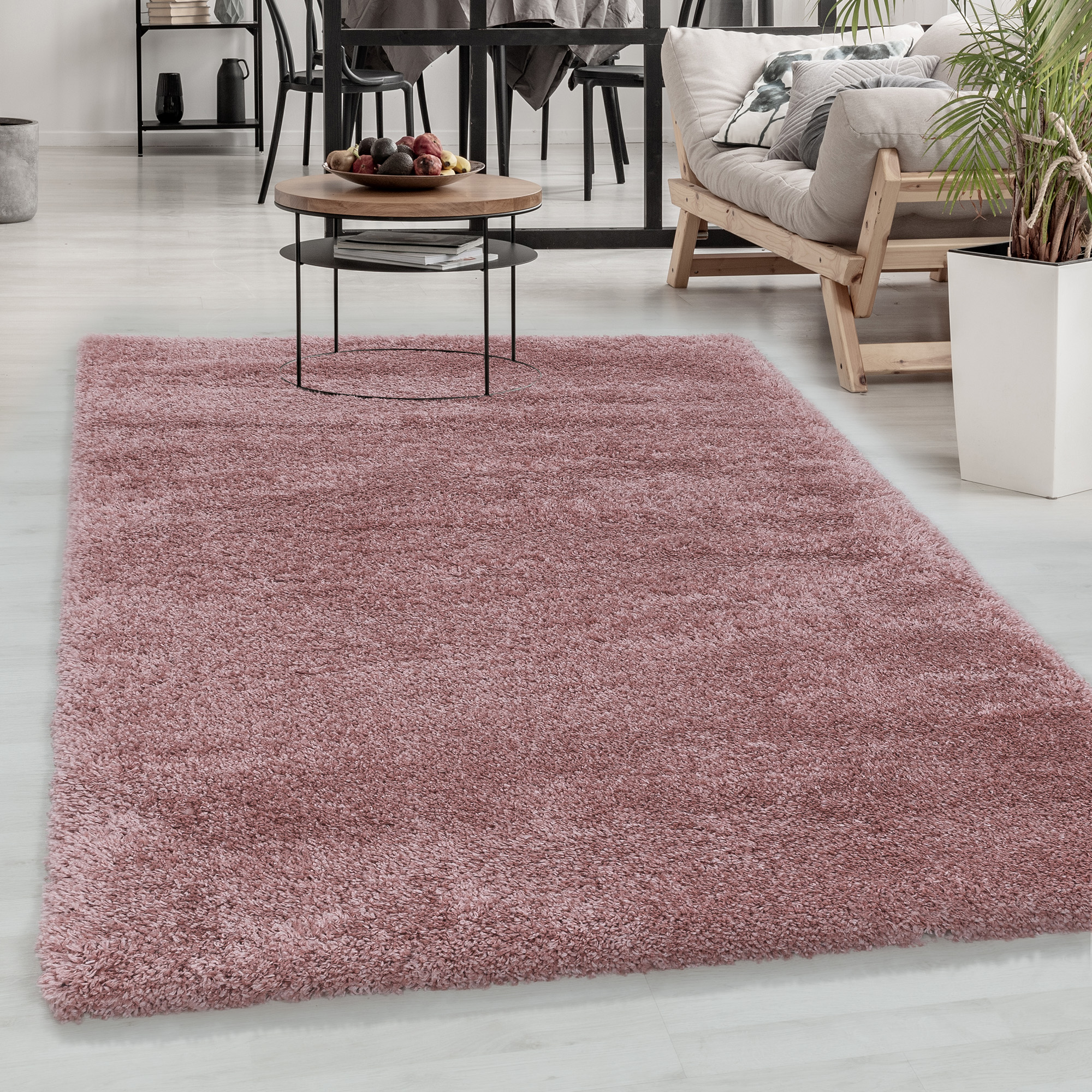 Hochflor Teppich Soft Shaggy, Flauschig, Einfarbig, Rosa Wohnzimmerteppich