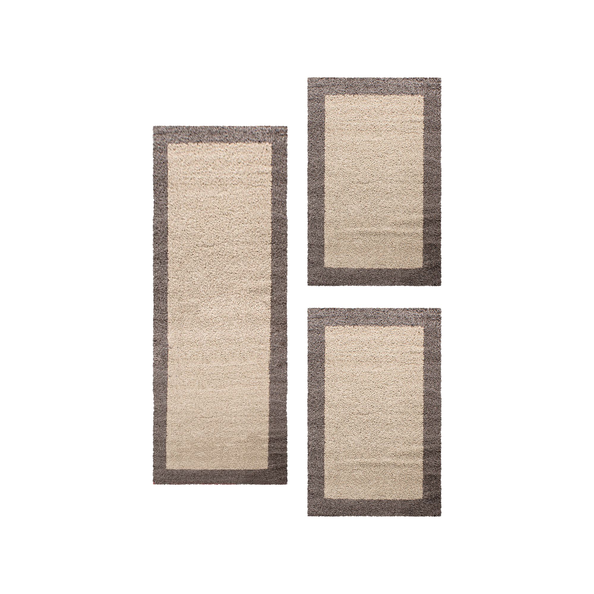Bettumrandung Läufer Set, 3-Teilig Bordüre Design Hochflor Schlafzimmer Teppich
