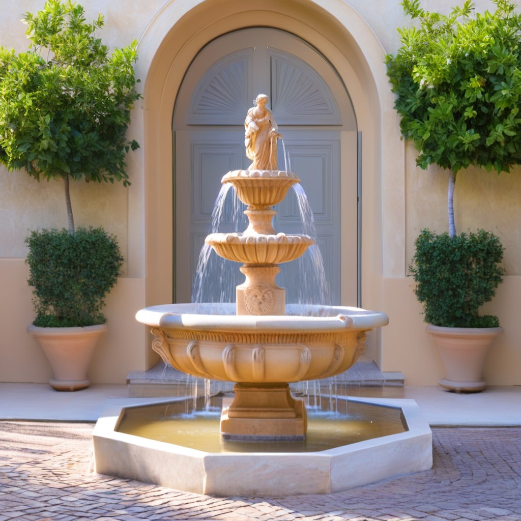 Antiker Wandbrunnen aus Stein im mediterranen Garten von Casa Padrino