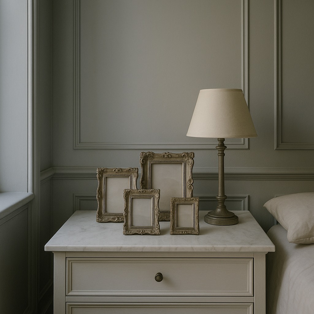 Silberne Barock Bilderrahmen auf einer Kommode in einem Schlafzimmer von Casa Padrino