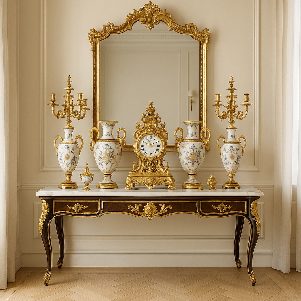 Barock-Dekoration in einer Hotel-Lobby mit Kandelabern und Vasen als Objektausstattung