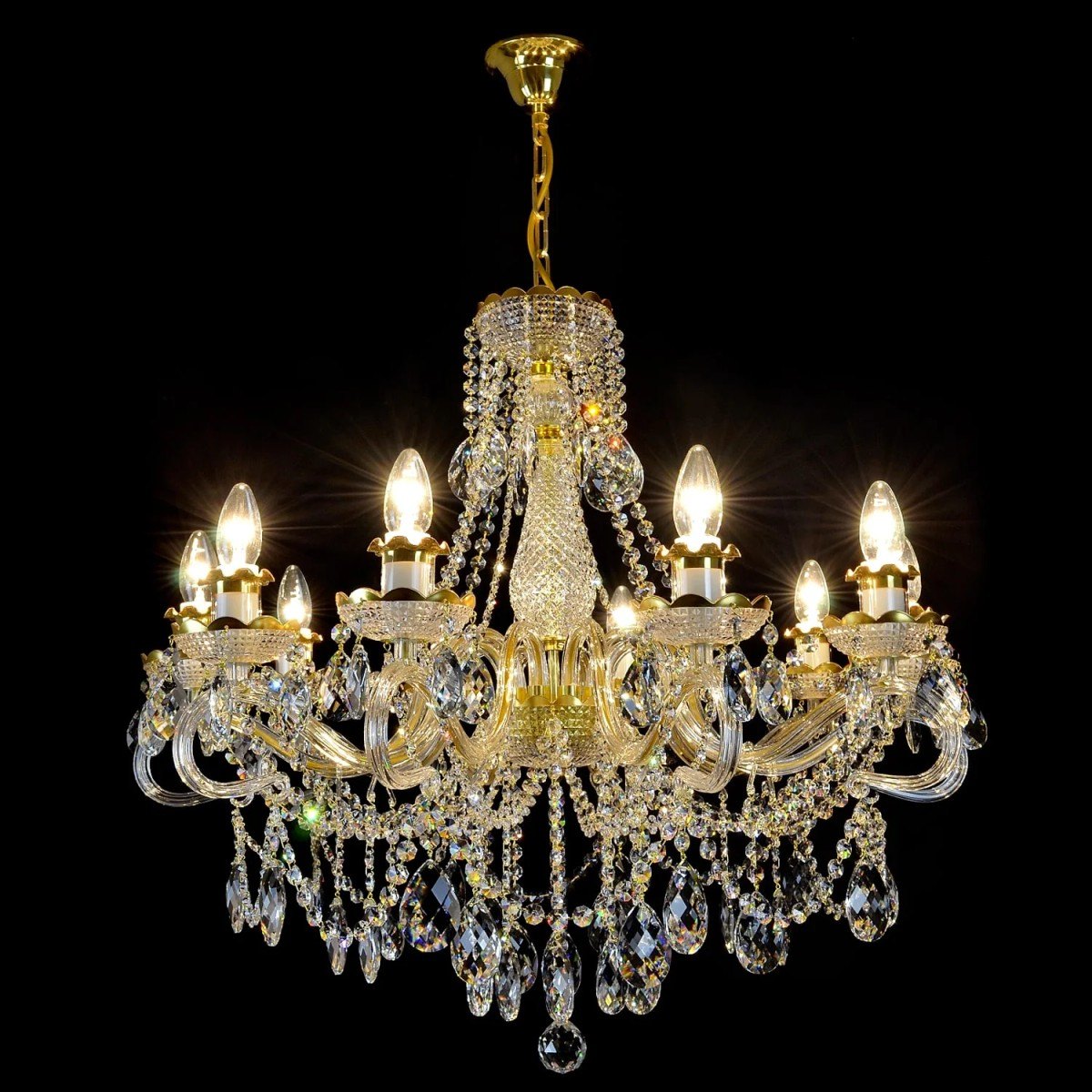 Barock Kristall Kronleuchter in Gold mit 75 cm Durchmesser für das Esszimmer von Casa Padrino