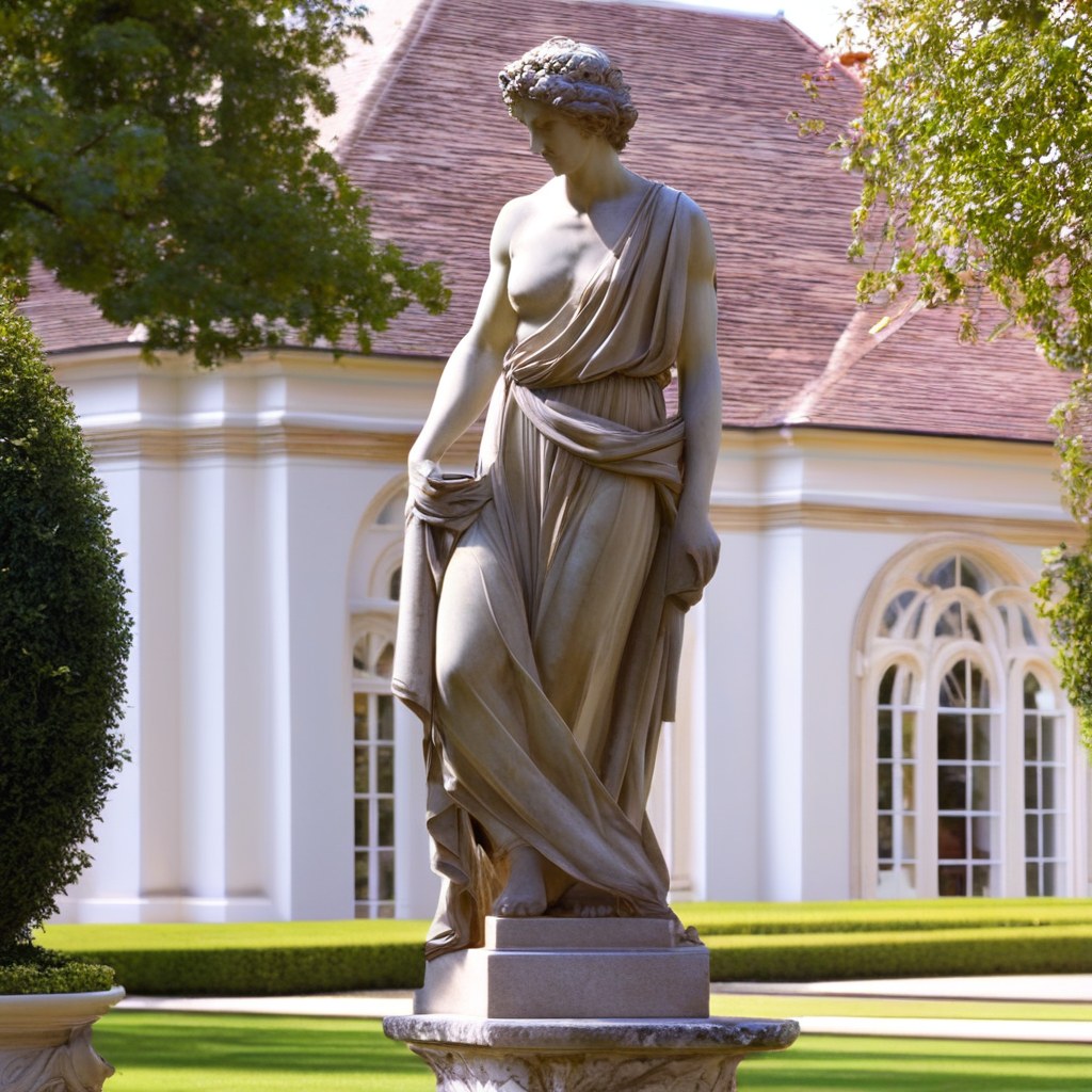 Barock Gartenfigur eines Engels als Gartenskulptur im Schlossgarten von Casa Padrino
