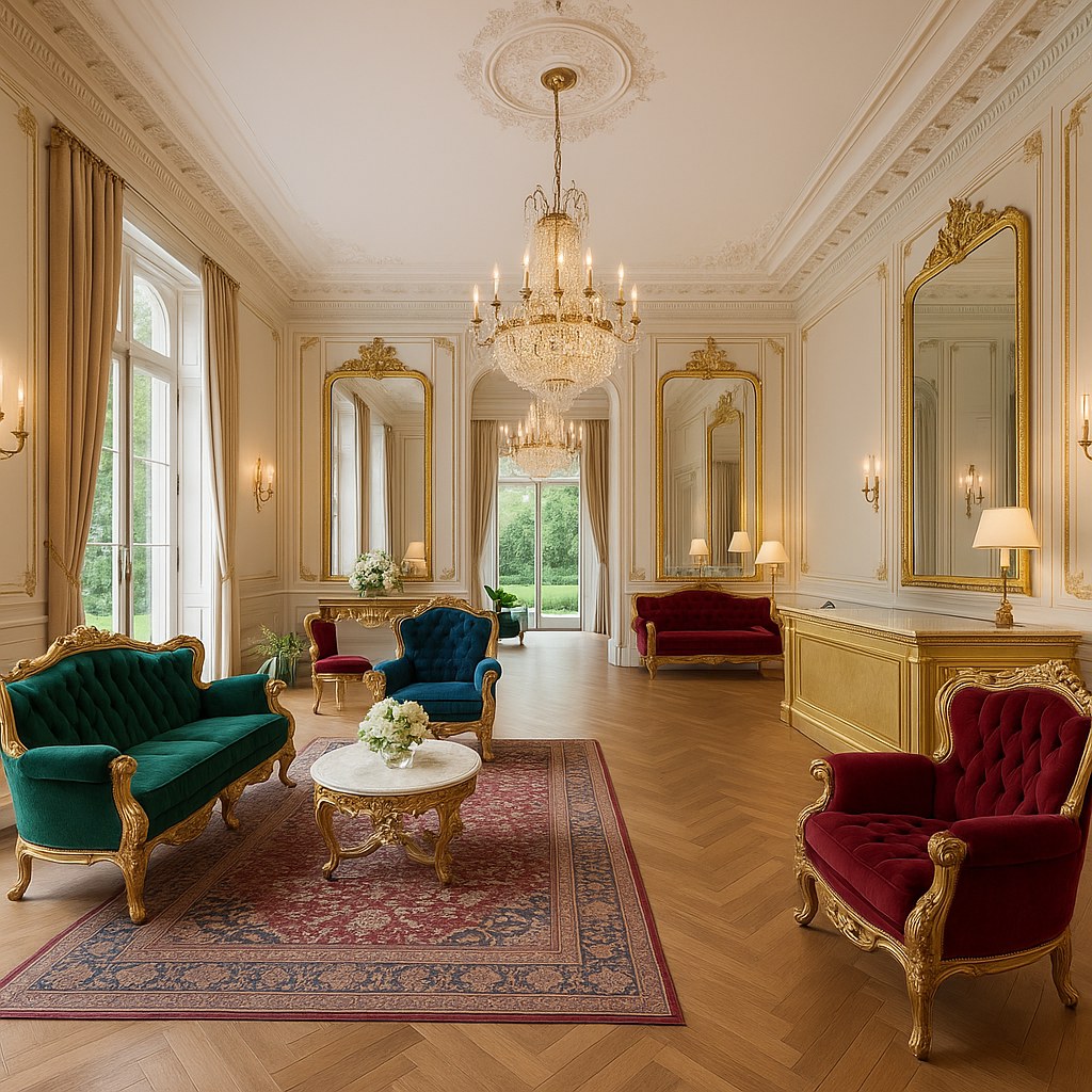 Hall d'hôtel aménagé en mobilier baroque Casa Padrino avec lustres en cristal