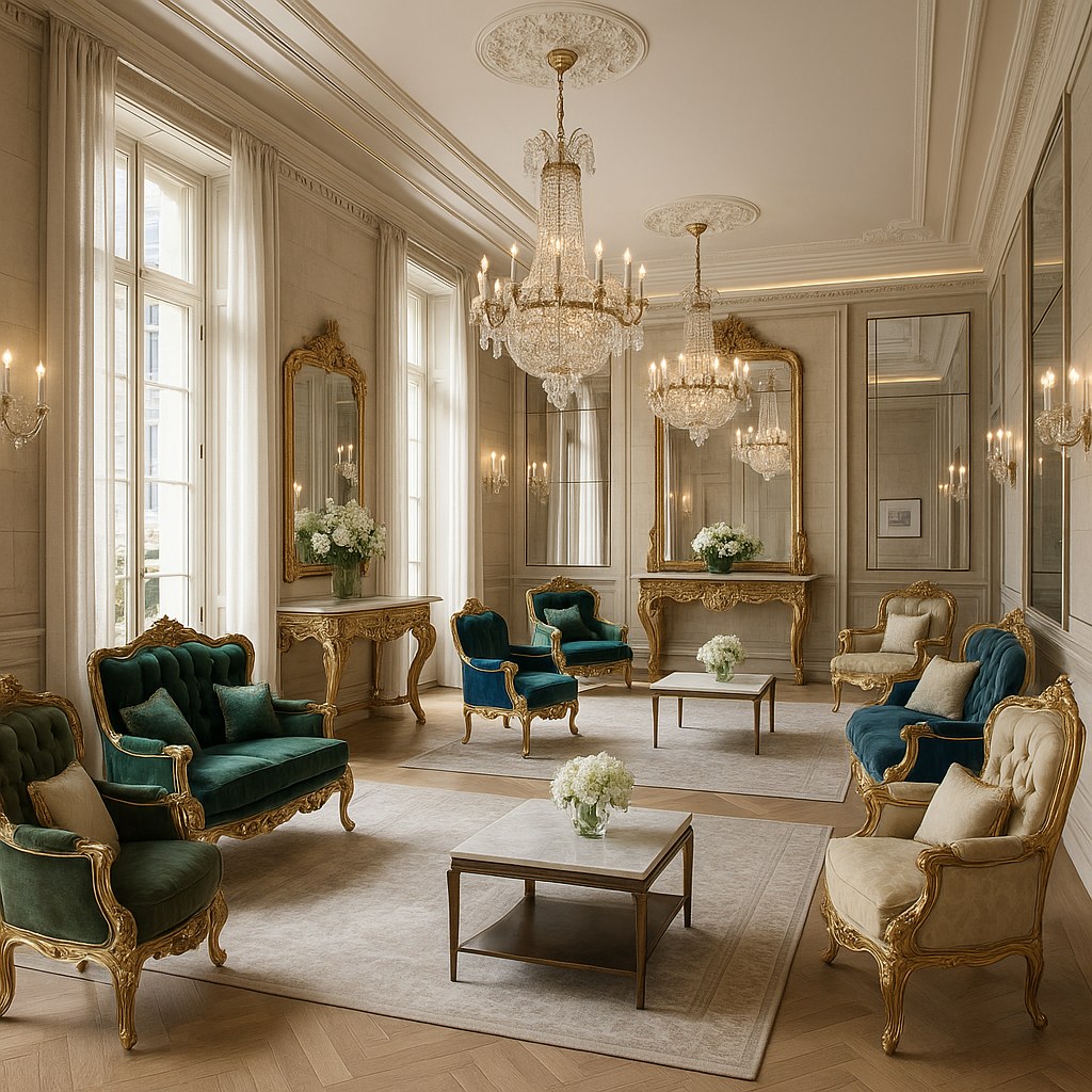 Hall d'hôtel aménagé en mobilier baroque Casa Padrino avec lustres en cristal