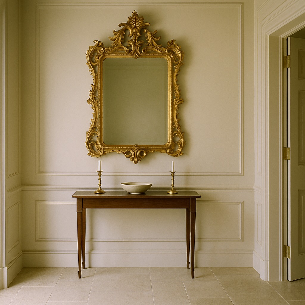 Barock Spiegel in Gold über einer Konsole im Entree einer Villa von Casa Padrino