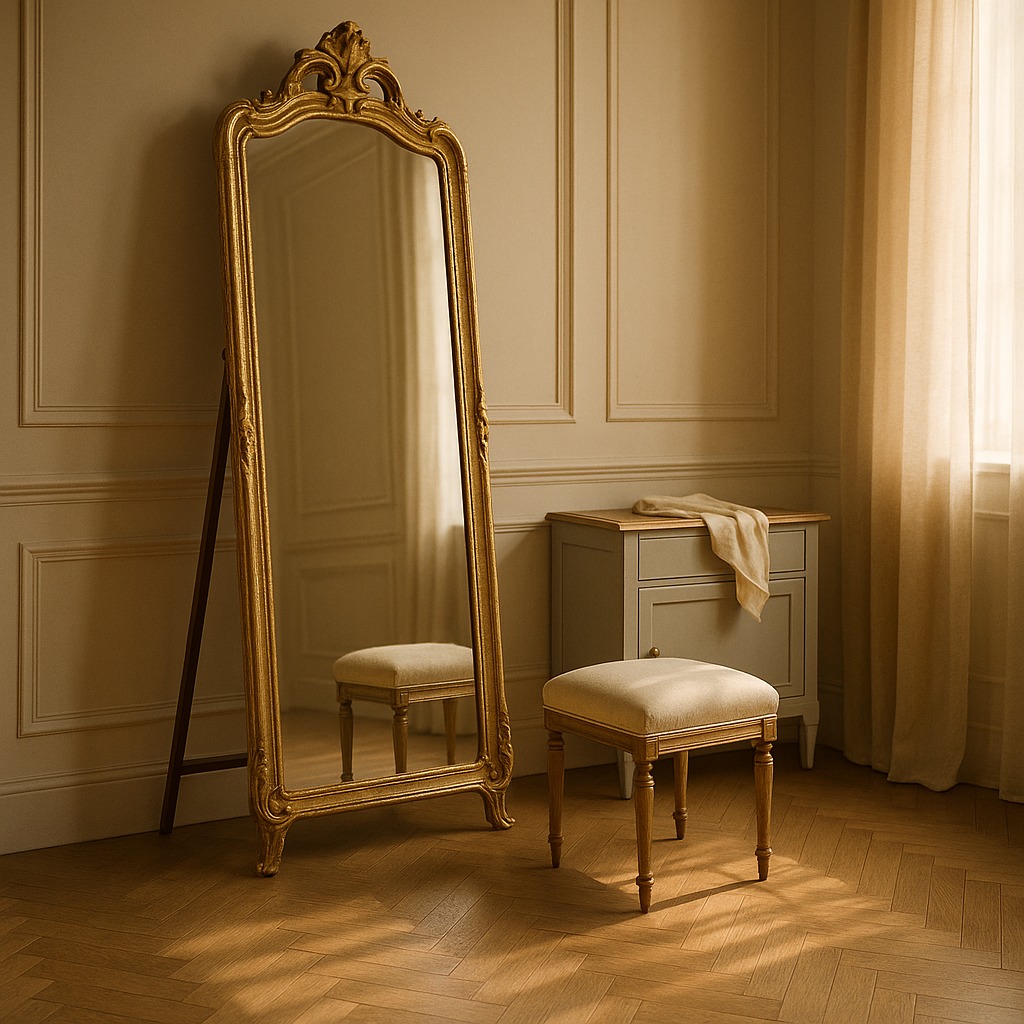 Vergoldeter Barock Standspiegel in einem Ankleidezimmer von Casa Padrino
