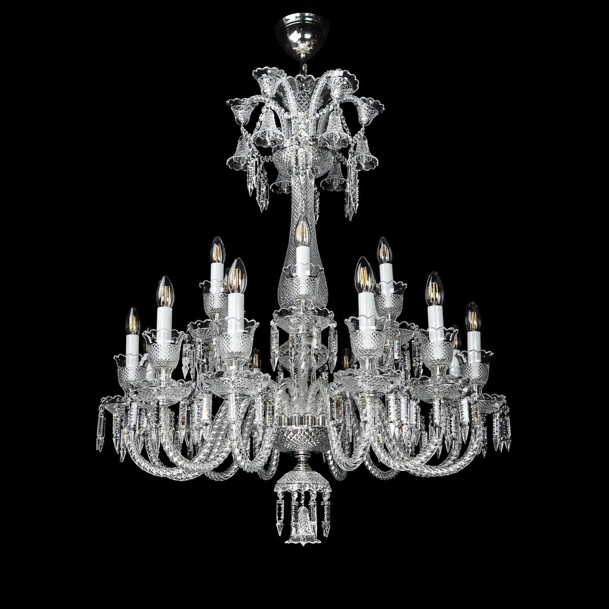 Barock Kristall Kronleuchter in Silber mit 90 cm Durchmesser für das Wohnzimmer von Casa Padrino