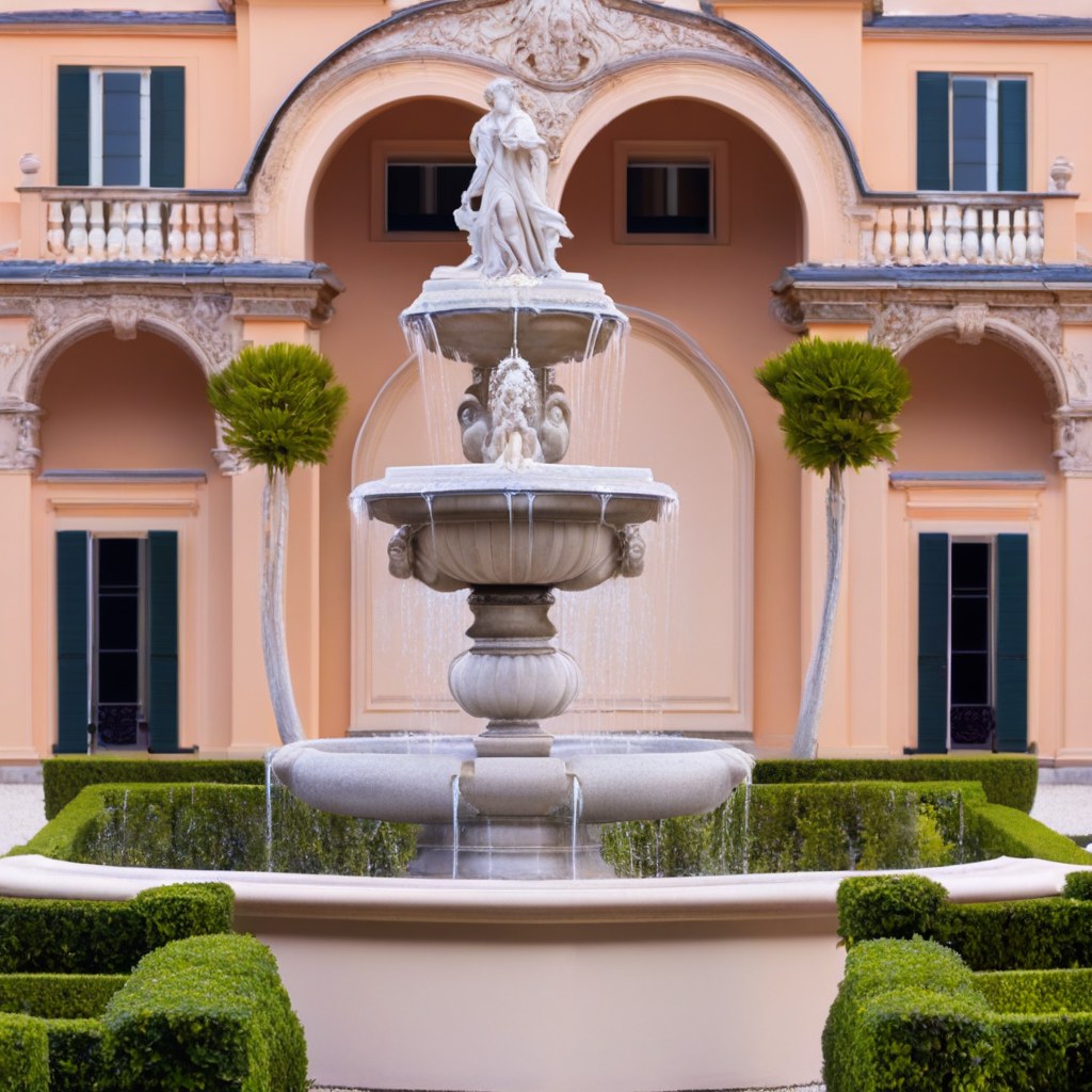 Barockgarten anlegen mit prunkvollem Springbrunnen als Mittelpunkt der symmetrischen Anlage von Casa Padrino