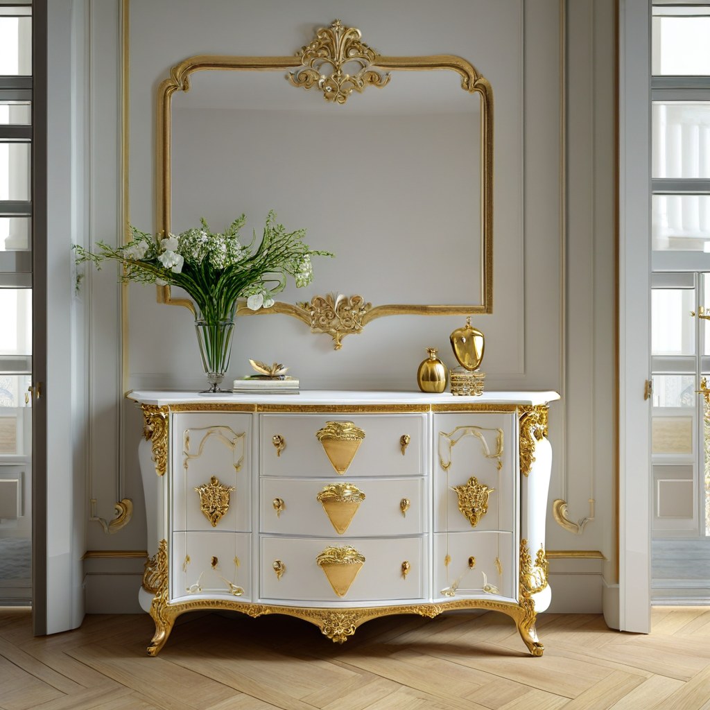 Barockmöbel: Elegante Barock Kommode mit Marmorplatte und Blattgold von Casa Padrino