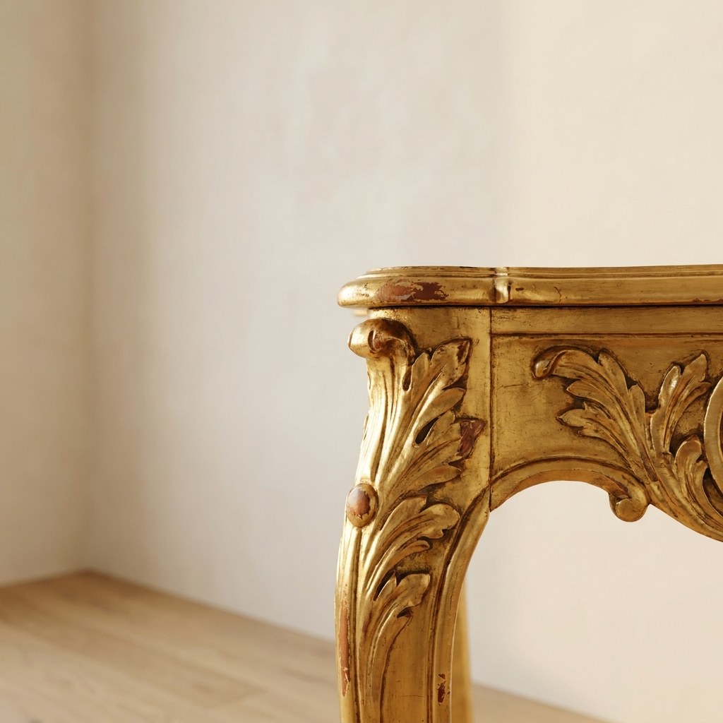 Barockmöbel Schweiz im Detail: handgeschnitzte Kante mit Blattgold auf massivem Holz von Casa Padrino