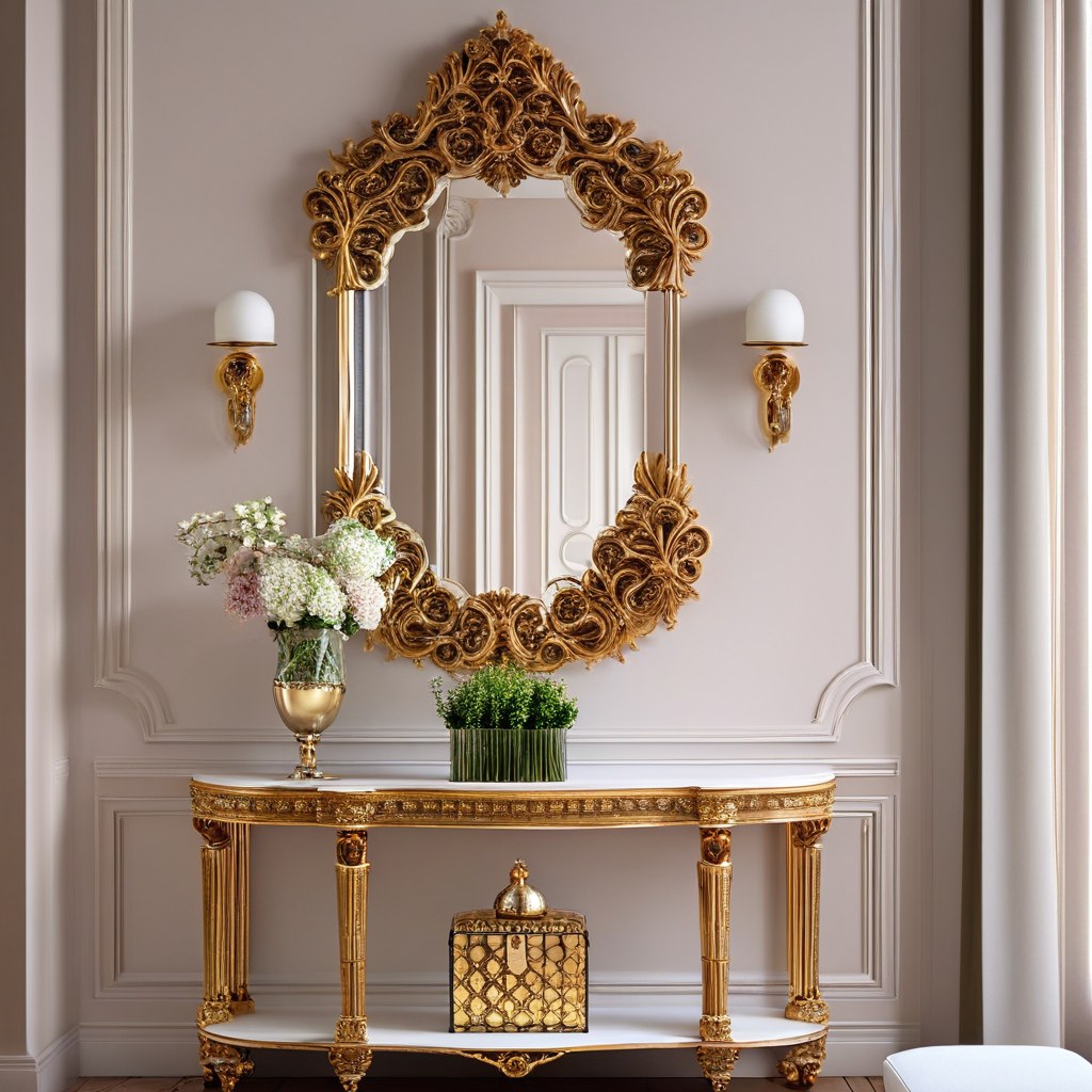 Barockmöbel: Vergoldeter Barock Spiegel über eleganter Konsole von Casa Padrino