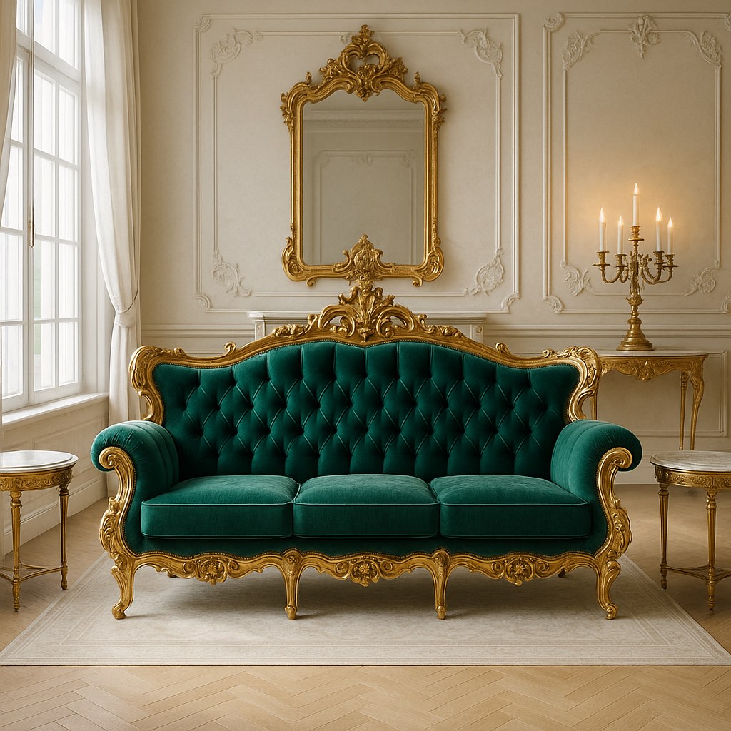 Barocksofa mit Chesterfield-Knopfheftung in Leder als stilvolle Lounge-Vignette