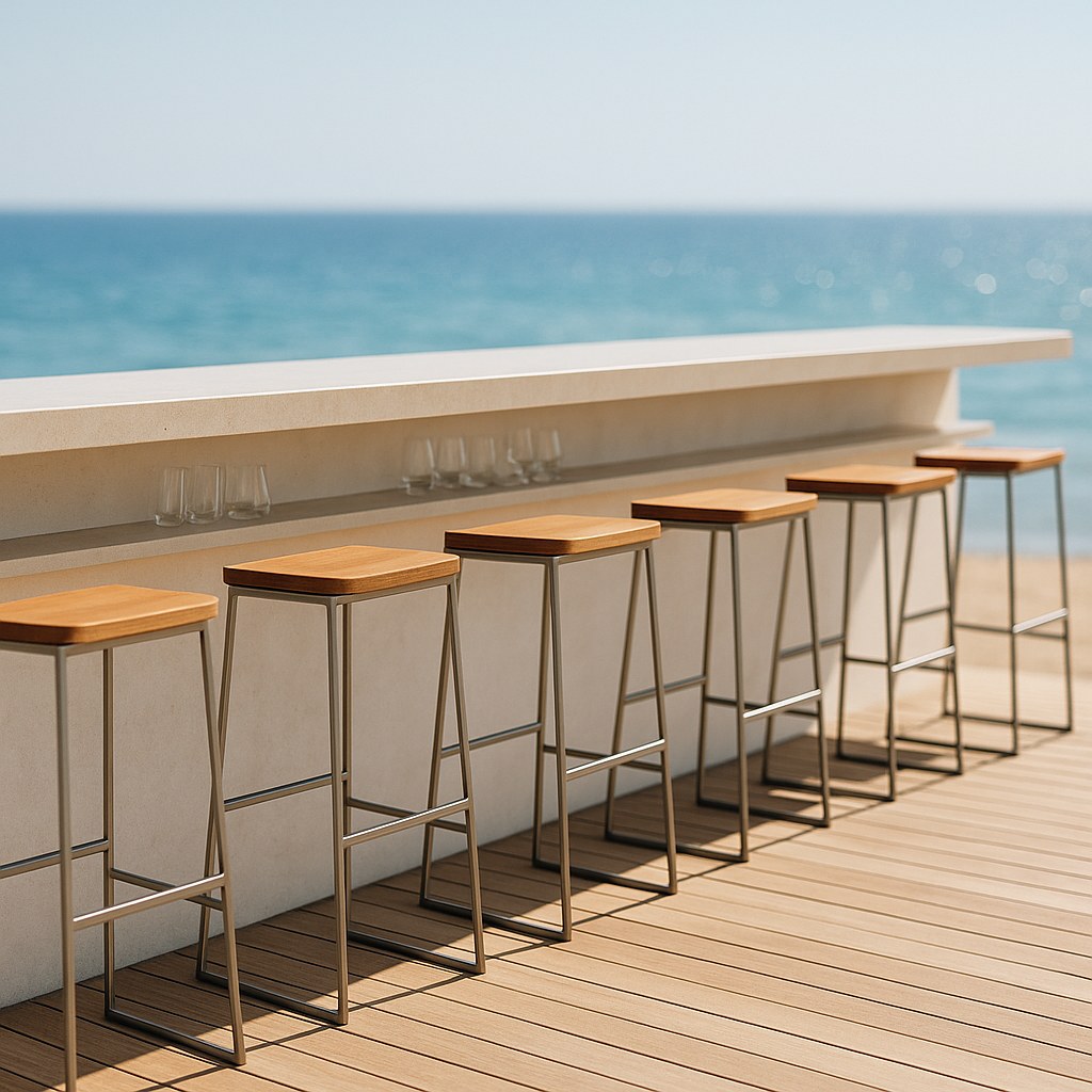 Loungemöbel für Beachbars mit Barhockern am Tresen von Casa Padrino