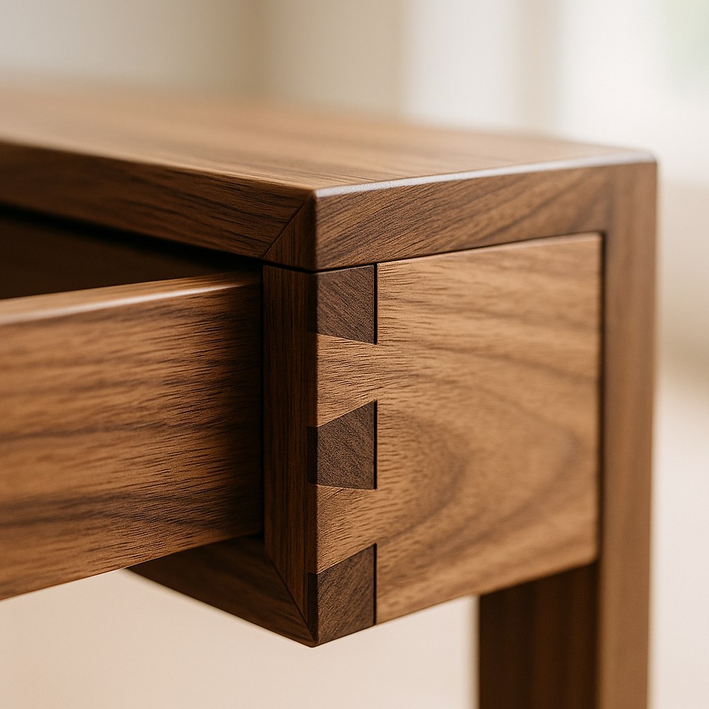 Detailaufnahme einer präzisen Holzverbindung und Passung von Casa Padrino