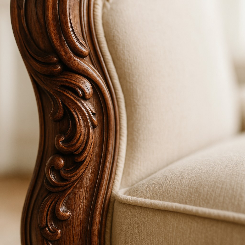 Detailaufnahme von Holzverarbeitung und Polsterarbeit bei Casa Padrino