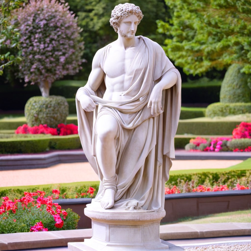 Prunkvolle Gartenskulptur als Steinfigur in einem formalen Garten von Casa Padrino