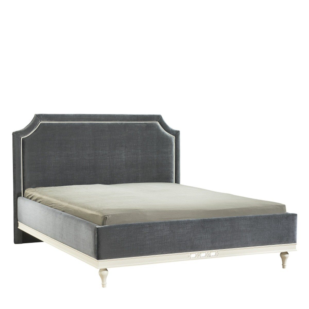 Gewährleistung Möbel: Casa Padrino Jugendstil Doppelbett in Grau und Creme, rundum gepolstert, Massivholz