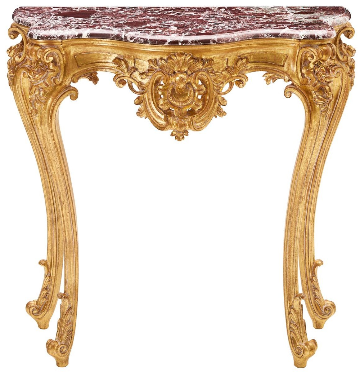 Barock Konsole in Gold und Rot mit Marmorplatte, 93 cm breit und 88 cm hoch, Casa Padrino