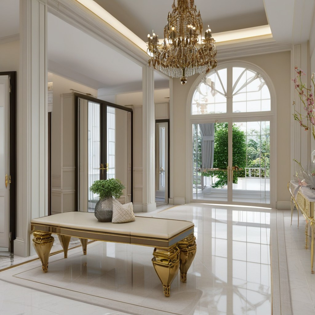 Herrschaftliches Villa Foyer mit Konsole und Spiegel von Casa Padrino