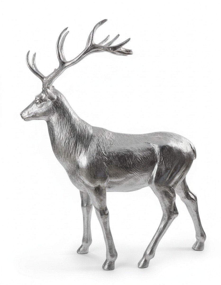 Große Hirsch Skulptur in Metalloptik mit 220 cm Höhe und Geweih von Casa Padrino