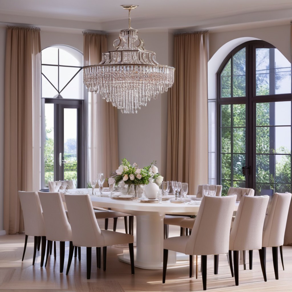 Kronleuchter Köln: Eleganter Kronleuchter über dem Esstisch von Casa Padrino