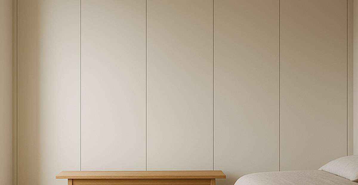 Schrank mit durchgehender Front bis unter die Decke im Schlafbereich