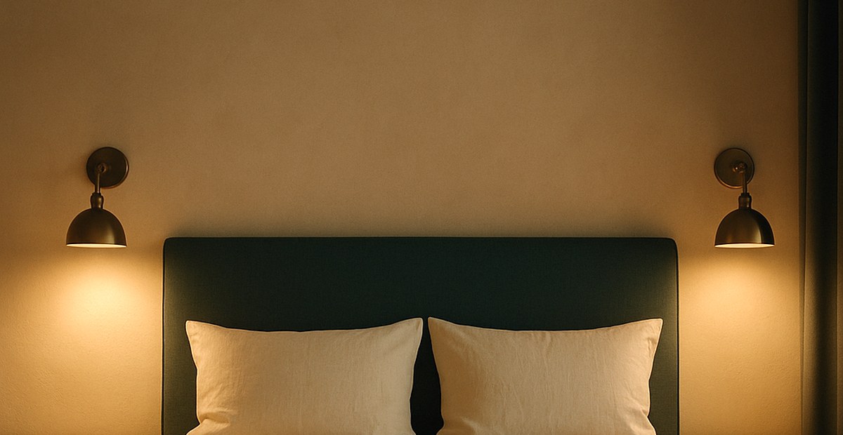 Wandleuchten beidseits des Bettes ersetzen die Nachttischlampen im Schlafzimmer