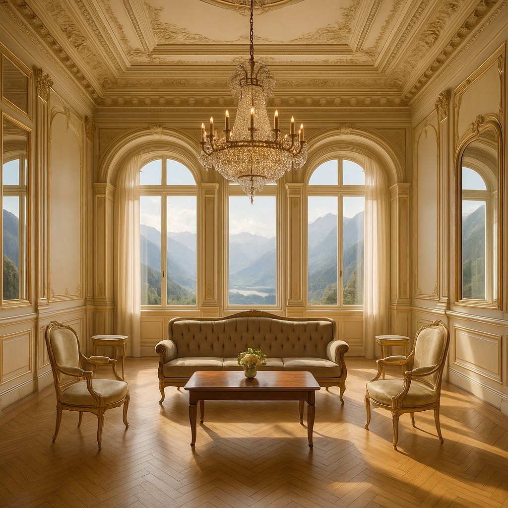 Luxusmöbel Bad Gastein: Belle Époque Salon mit Kronleuchter von Casa Padrino