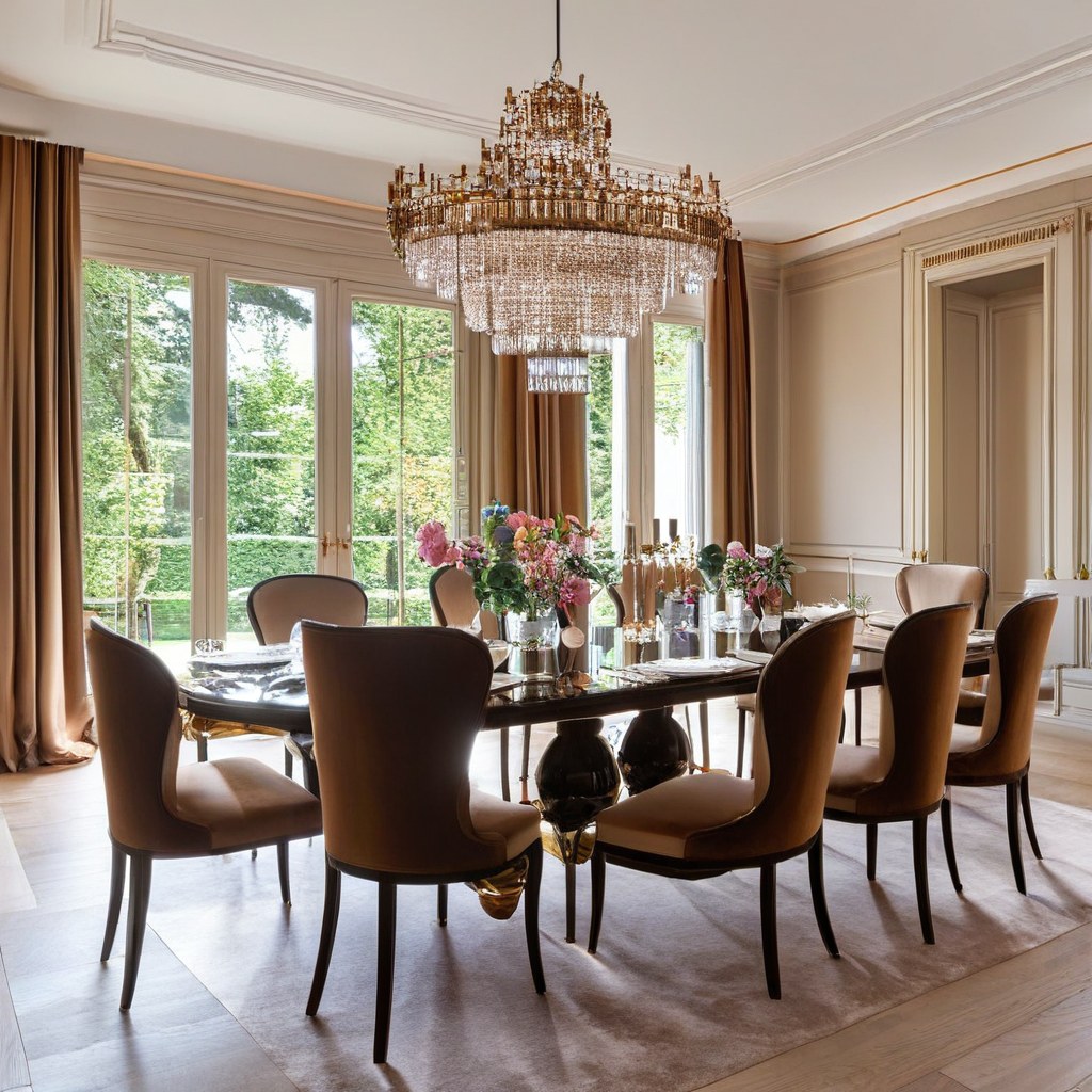 Luxusmöbel Baden-Baden elegantes Esszimmer mit Kronleuchter von Casa Padrino