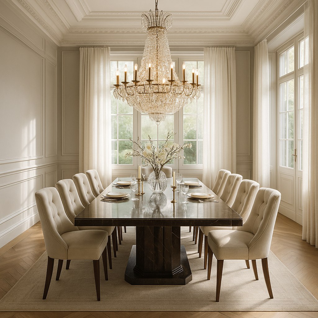 Luxusmöbel Bergisch Gladbach: Elegantes Esszimmer mit Kronleuchter von Casa Padrino