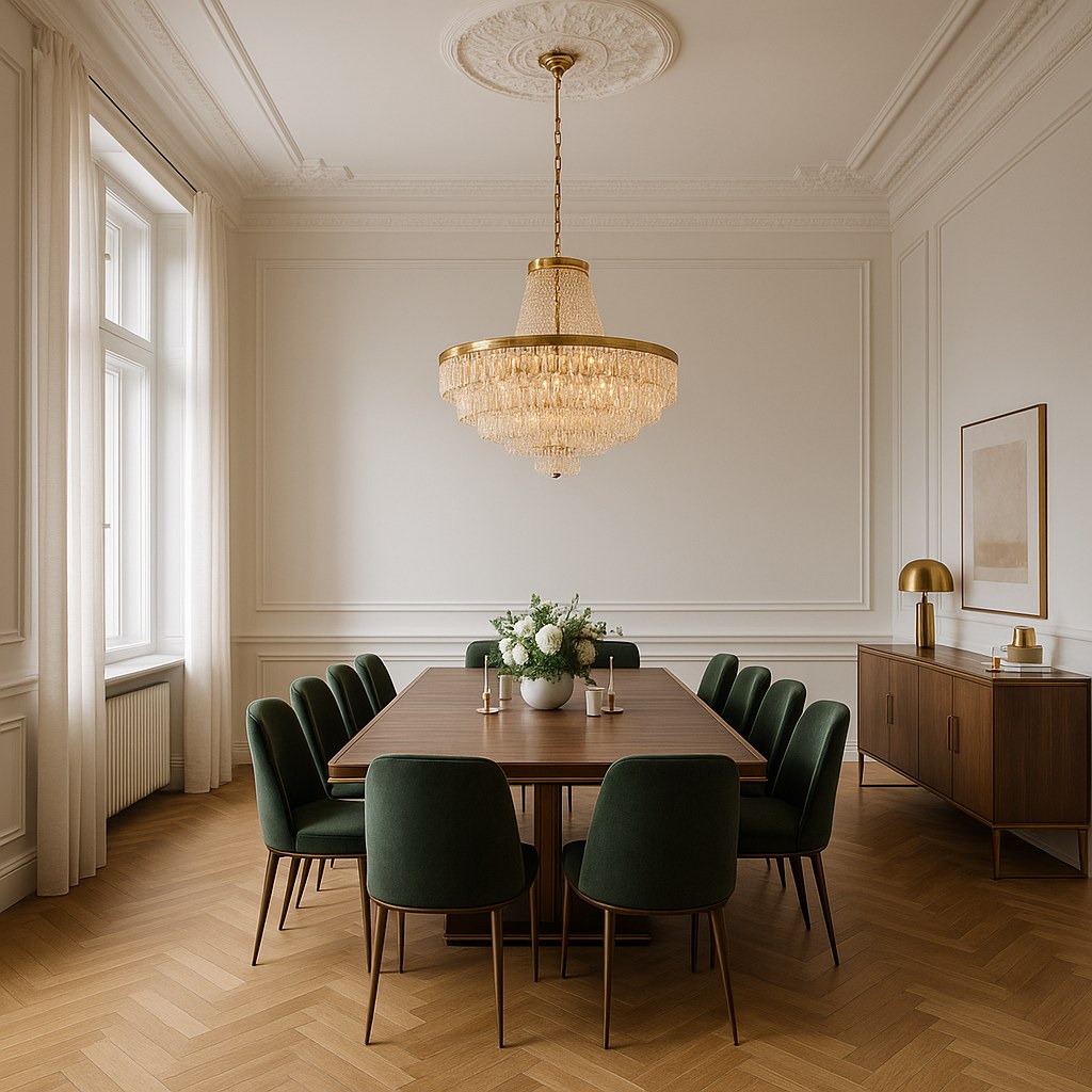 Luxusmöbel Berlin elegantes Esszimmer mit Kronleuchter von Casa Padrino