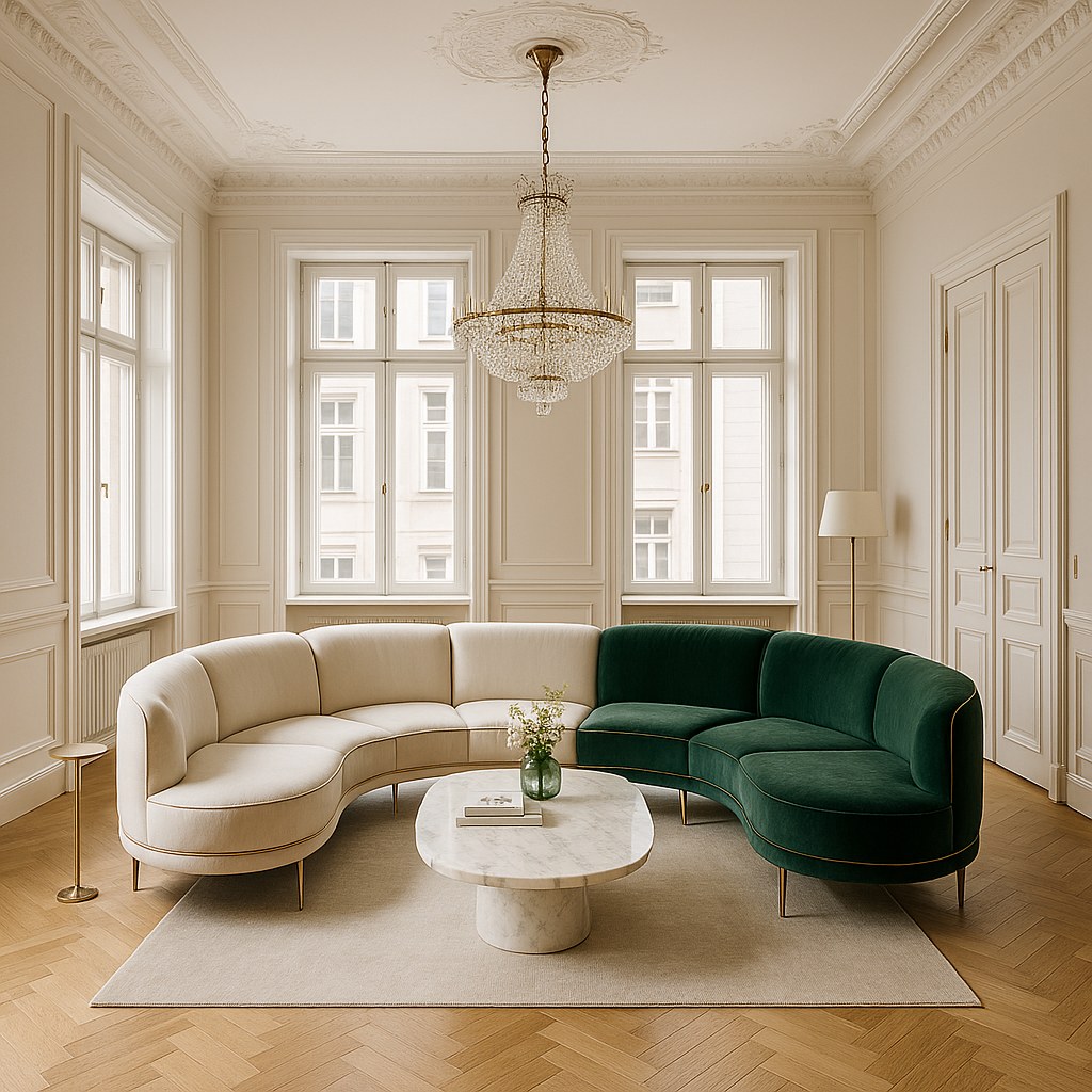Luxusmöbel Berlin luxuriöses Wohnzimmer mit Samt Sofa von Casa Padrino