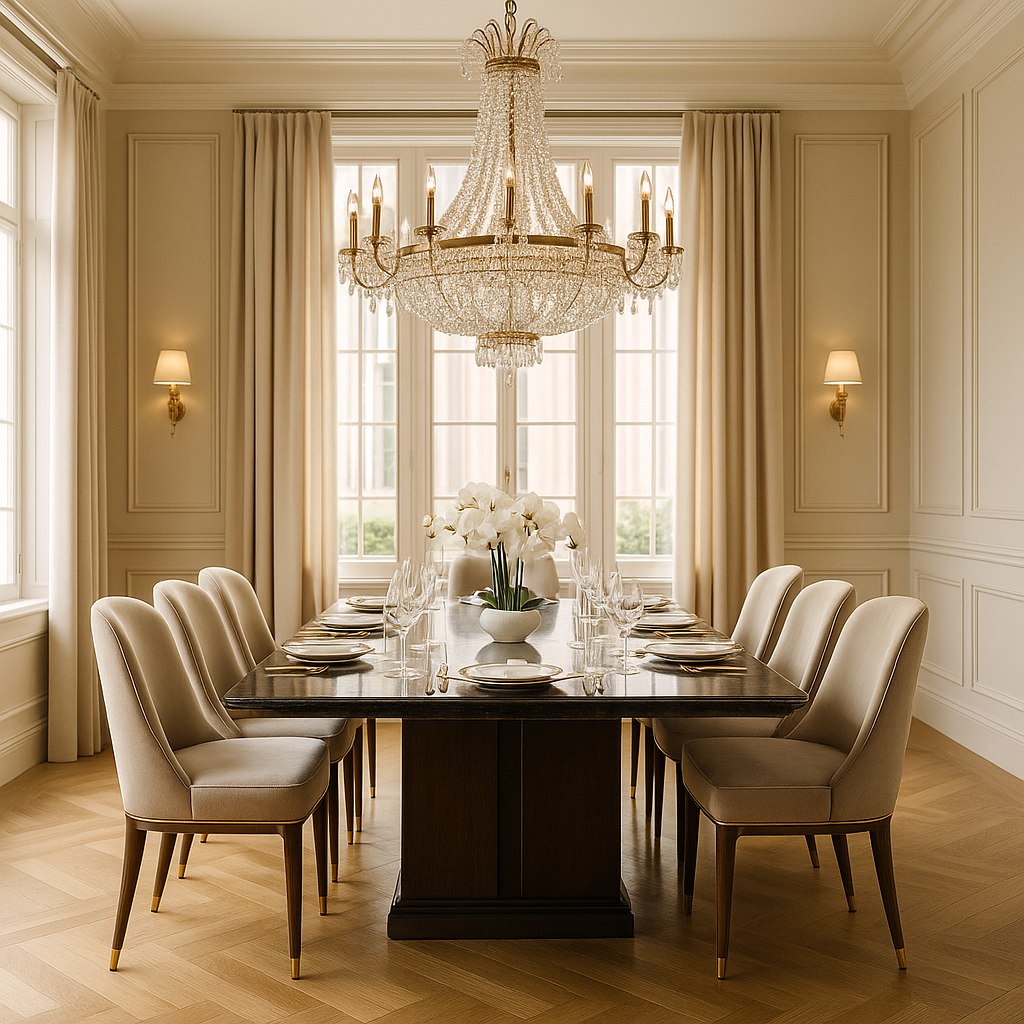 Luxusmöbel Bielefeld: Elegantes Esszimmer mit Kronleuchter von Casa Padrino