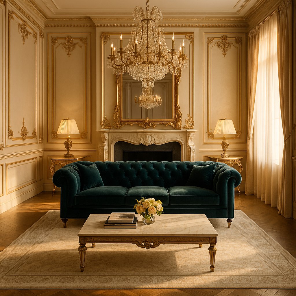 Luxusmöbel Bielefeld: Luxuriöses Wohnzimmer mit Samt Sofa von Casa Padrino