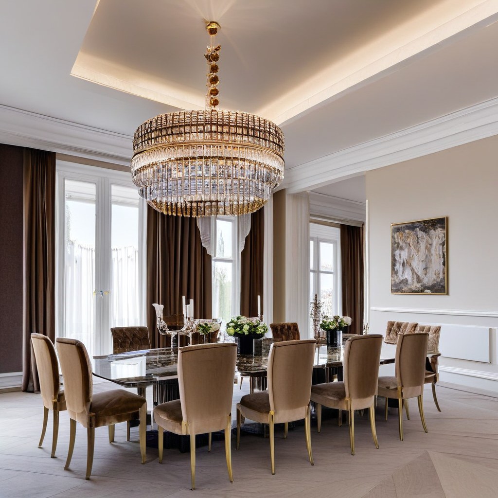Luxusmöbel Bonn elegantes Esszimmer mit Kronleuchter von Casa Padrino