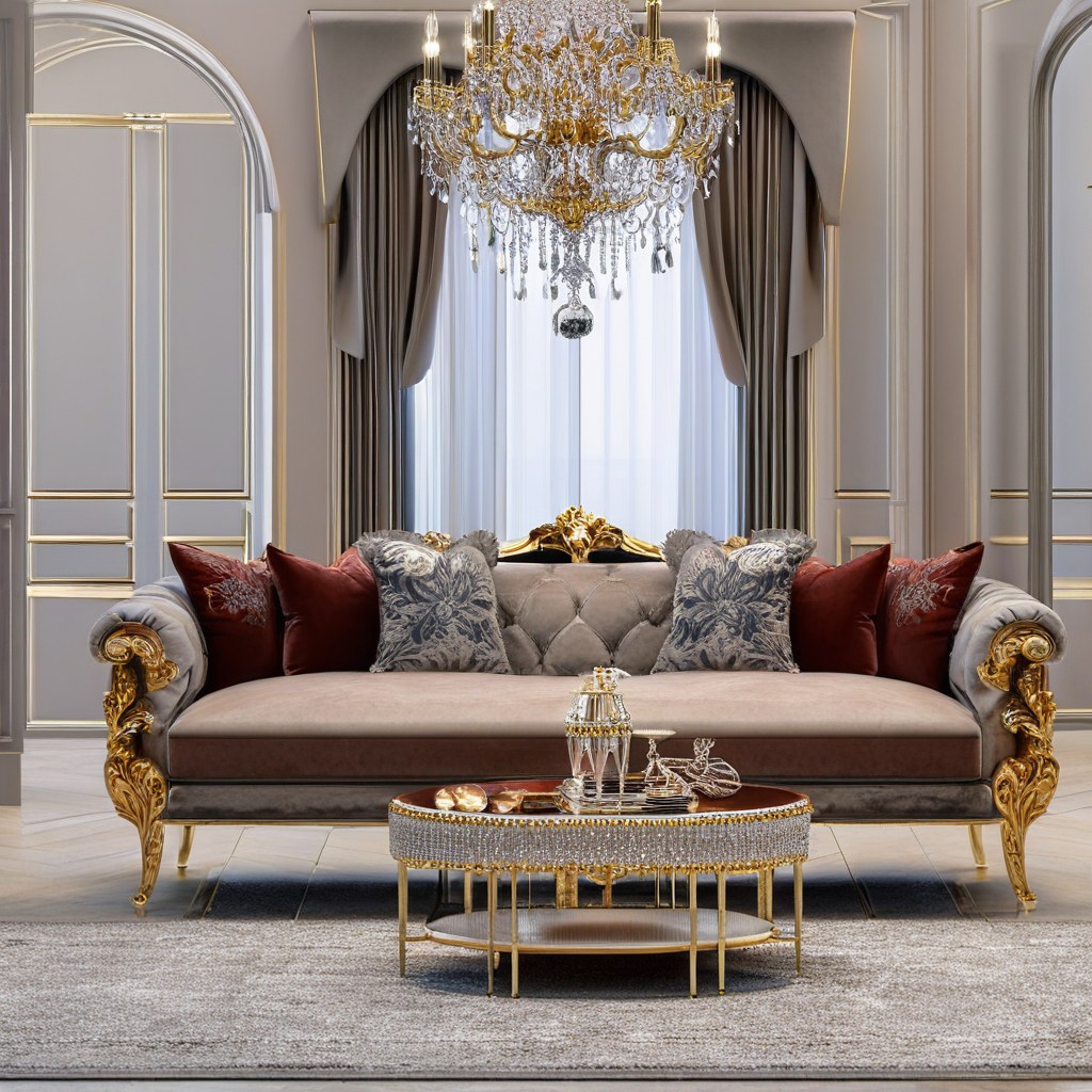 Luxusmöbel Bremen: Luxuriöses Wohnzimmer mit Samt Sofa von Casa Padrino