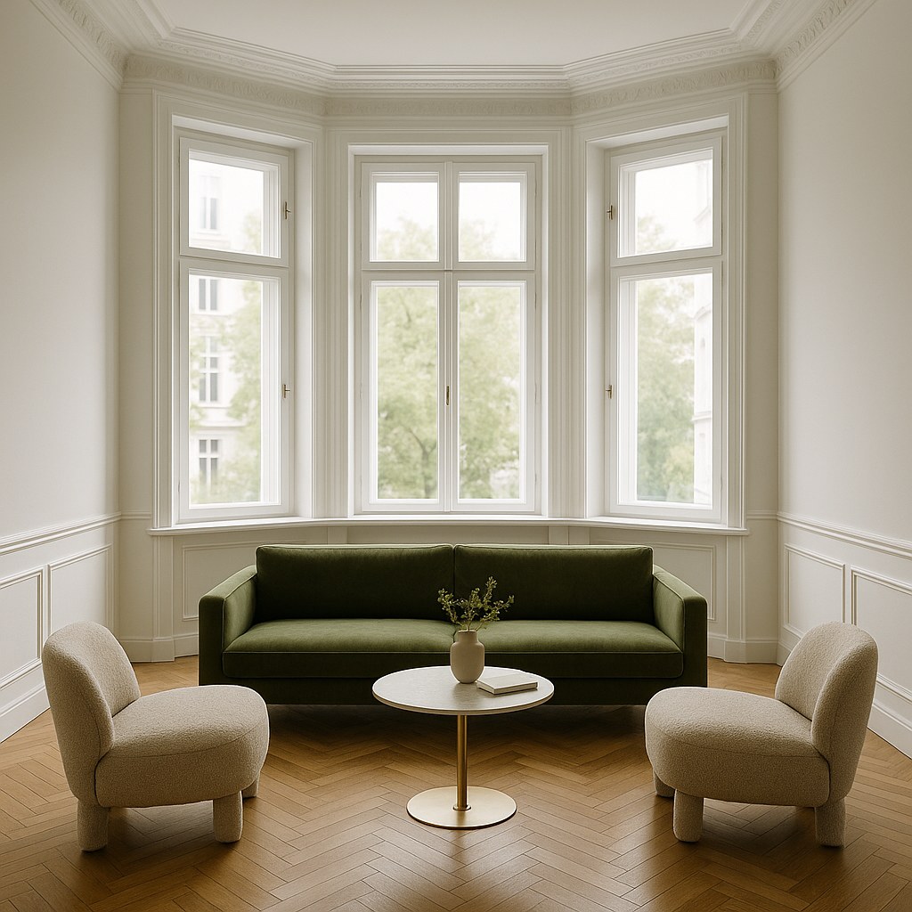 Luxusmöbel Charlottenburg Samt Sofa am Erkerfenster von Casa Padrino