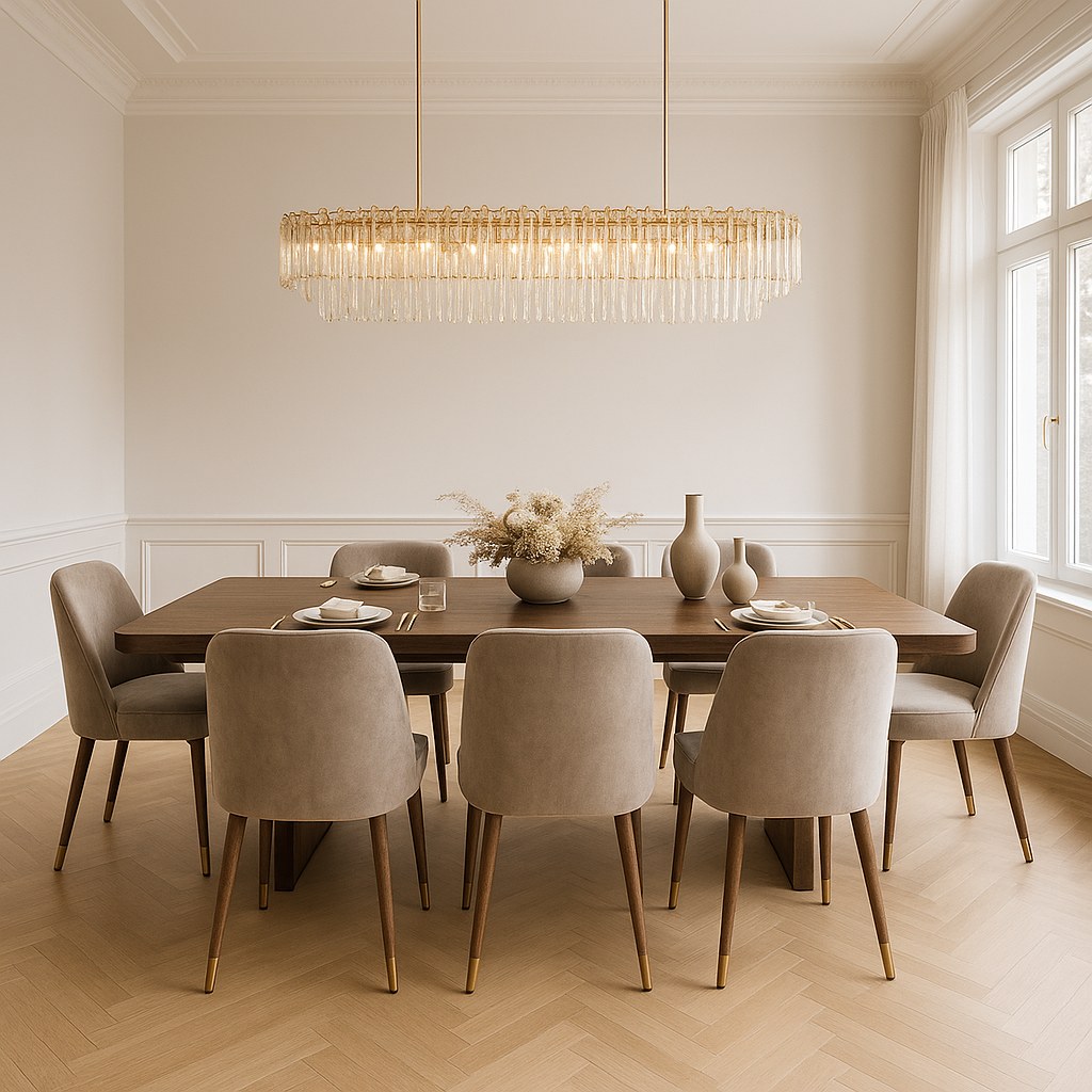 Luxusmöbel Düsseldorf: Elegantes Esszimmer mit Kronleuchter von Casa Padrino