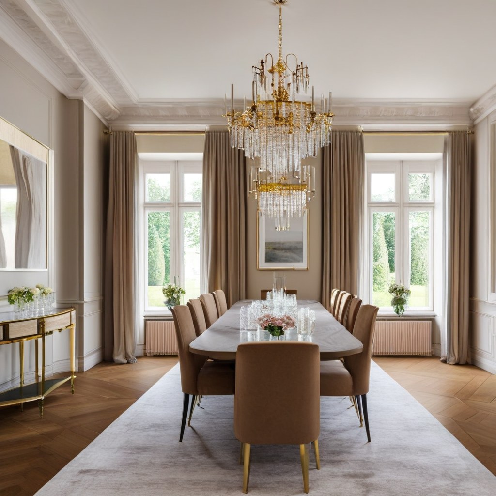 Luxusmöbel Essen: Elegantes Esszimmer mit Kronleuchter von Casa Padrino