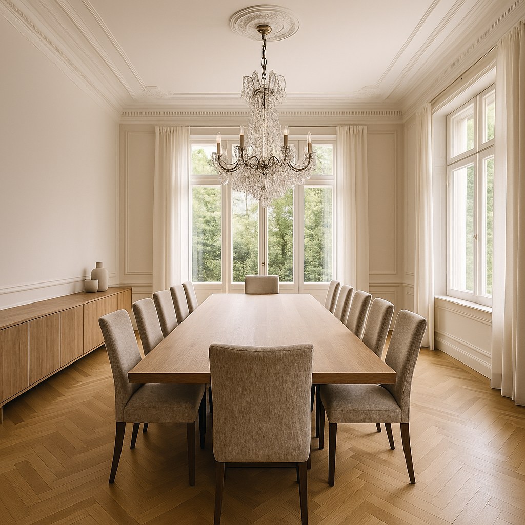 Luxusmöbel Grunewald großes Esszimmer mit Kronleuchter von Casa Padrino