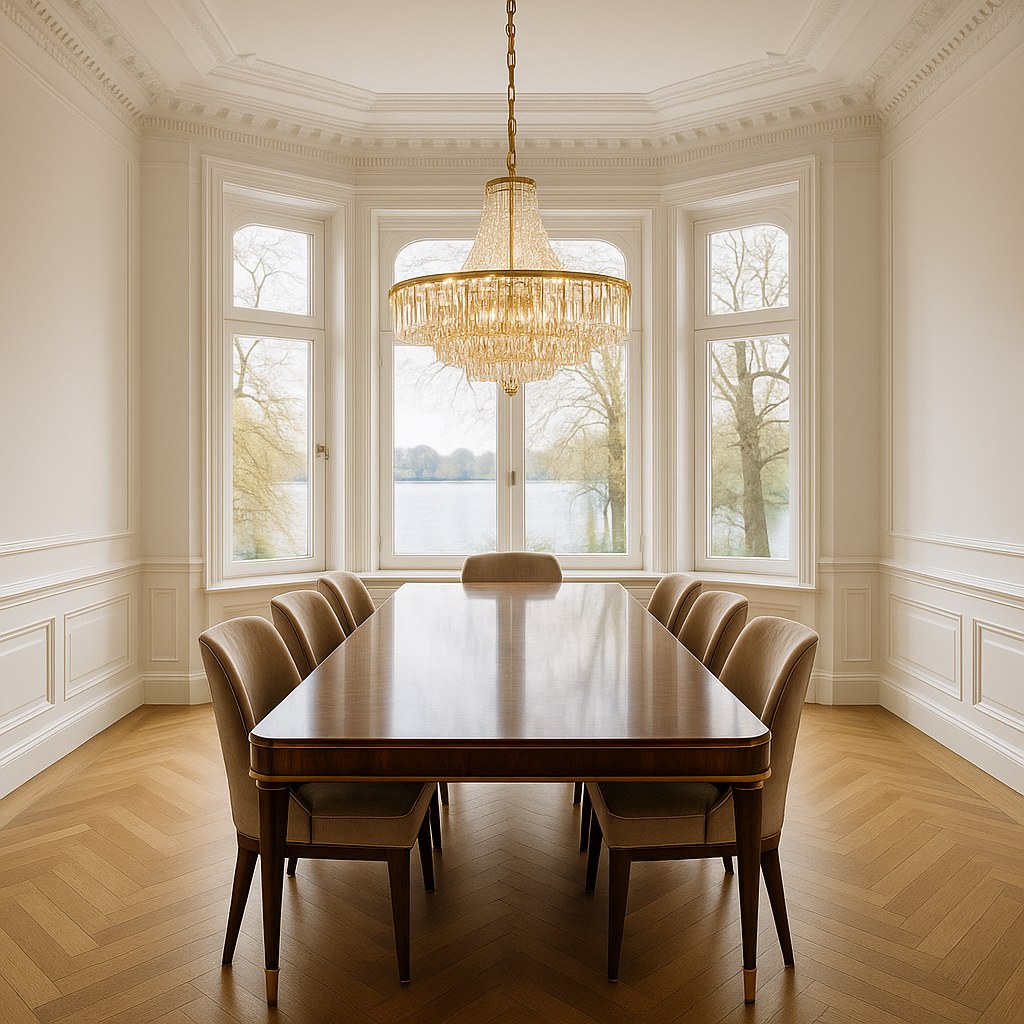 Luxusmöbel Hamburg elegantes Esszimmer mit Kronleuchter von Casa Padrino