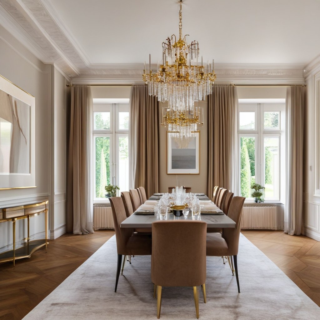 Luxusmöbel Hannover: Elegantes Esszimmer mit Kronleuchter von Casa Padrino