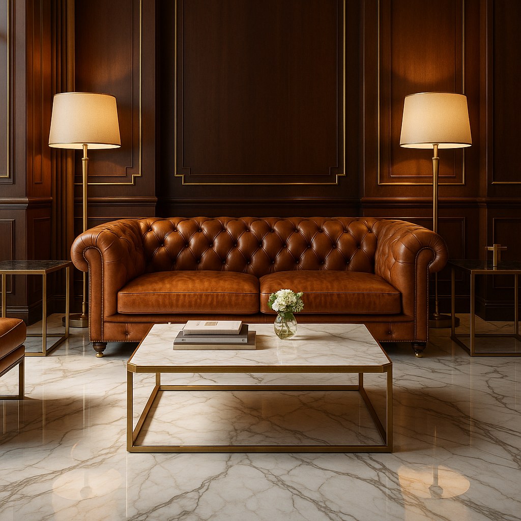 Luxusmöbel Hotel Lounge mit Chesterfield Sofa von Casa Padrino