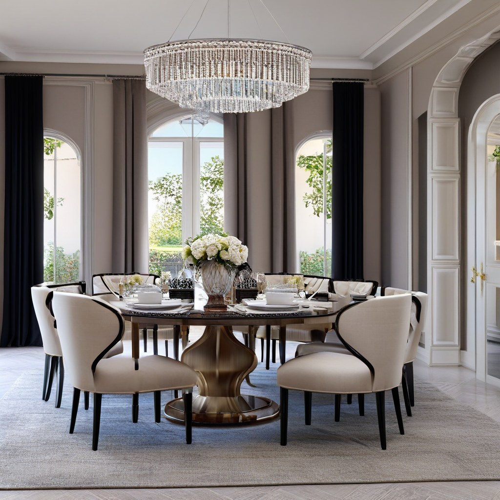 Luxusmöbel Kettwig: Elegantes Esszimmer mit Kronleuchter von Casa Padrino