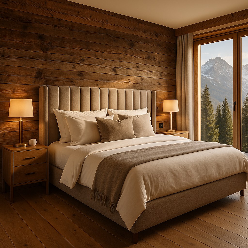Luxusmöbel Kitzbühel: Schlafzimmer im Chalet mit Luxus Bett von Casa Padrino
