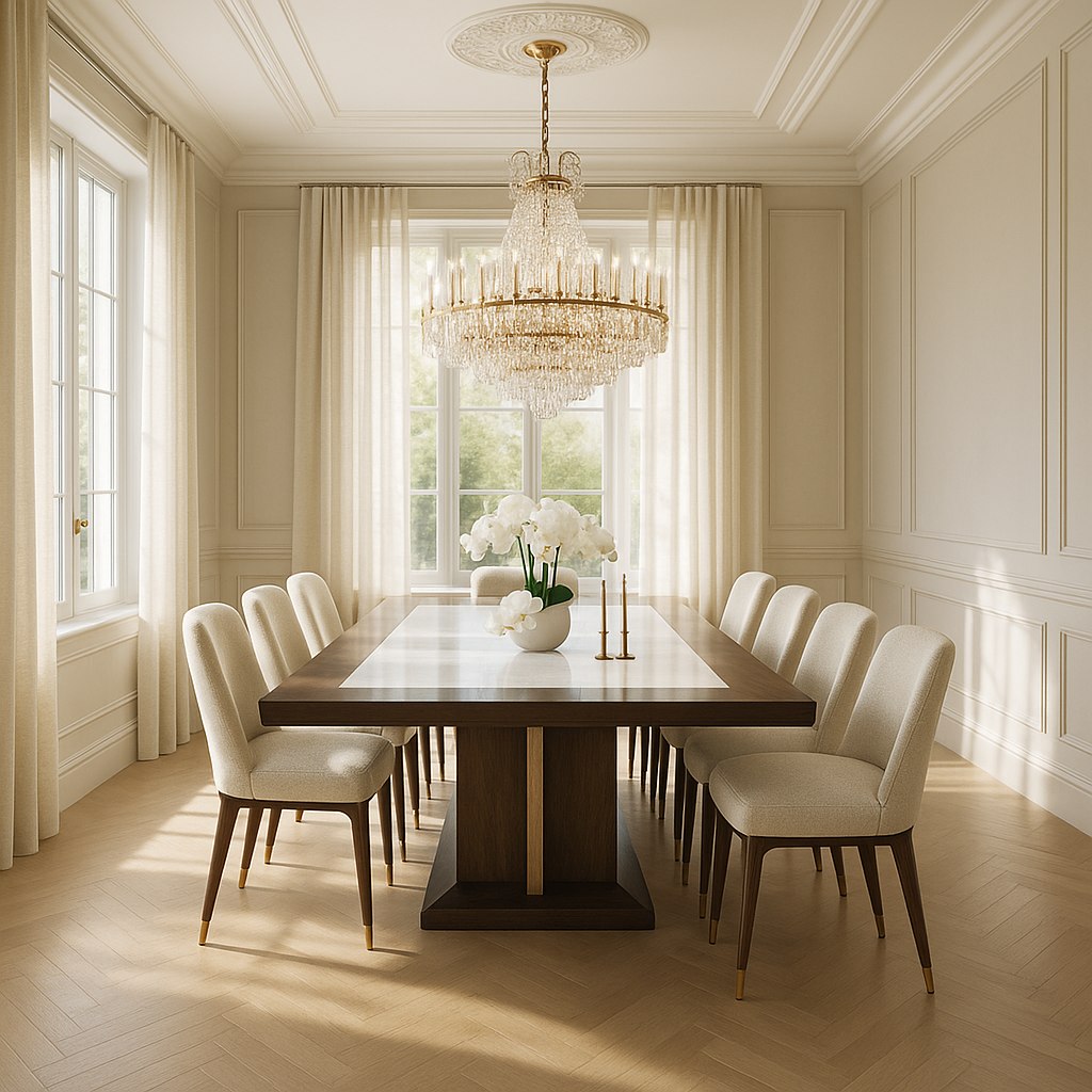 Luxusmöbel Krefeld: Elegantes Esszimmer mit Kronleuchter von Casa Padrino