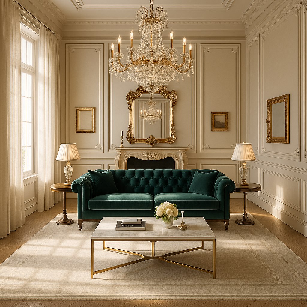 Luxusmöbel Krefeld: Luxuriöses Wohnzimmer mit Samt Sofa von Casa Padrino
