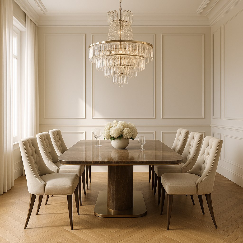 Luxusmöbel Leverkusen: Elegantes Esszimmer mit Kronleuchter von Casa Padrino